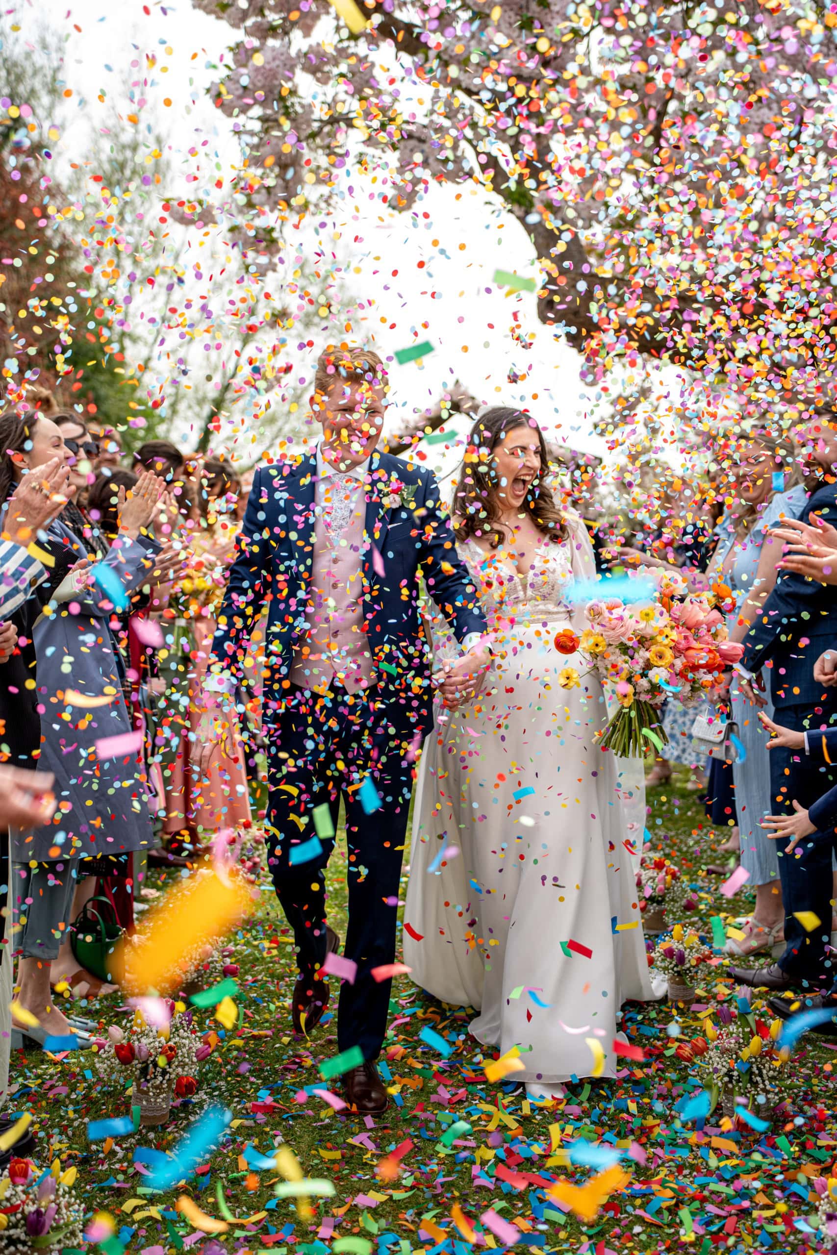 Confetti moment at Gloucestershire wedding